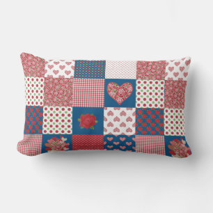 Rectangle Coeurs chic et Rose Faux Patchwork Lumbar Coussin