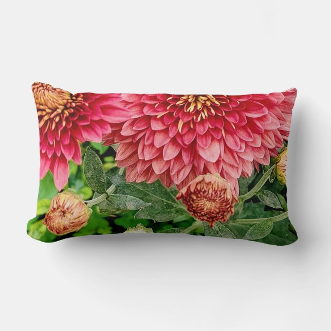 Rectangle Cosy Bright Peach Chrysanthemum Flowers Coussin (Recto)