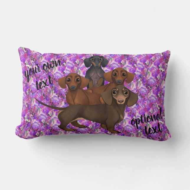 Rectangle Couleur d'eau violet Floral Dachshund Coussin (Recto)