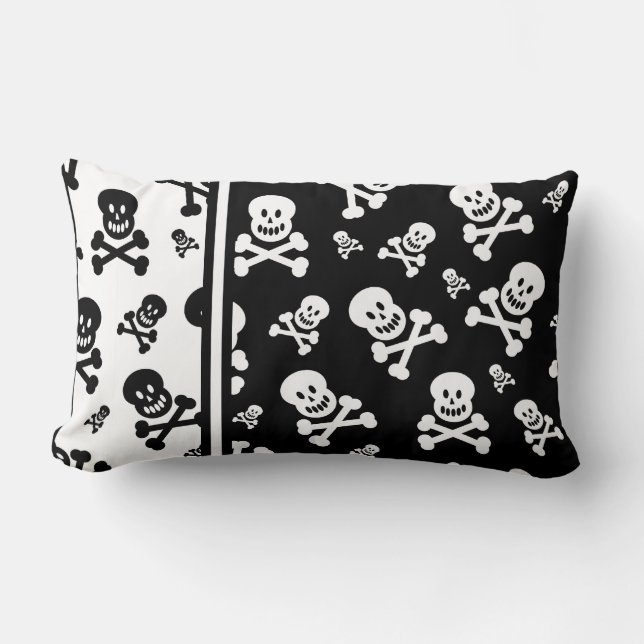 Rectangle Coussin à motif crâne noir et blanc (Recto)