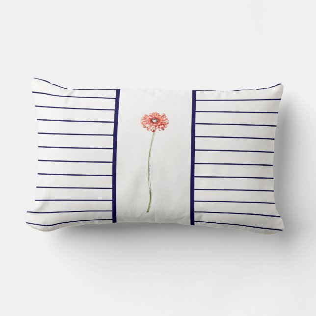 Rectangle Coussin à rayures avec fleurs de gerbera rouge pâl (Recto)