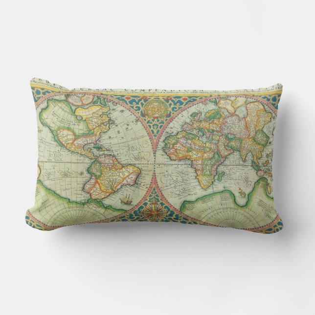 Rectangle Coussin antique de carte du monde (Recto)
