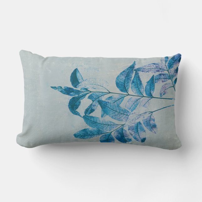 Rectangle coussin art original photo art feuilles en bleu (Recto)
