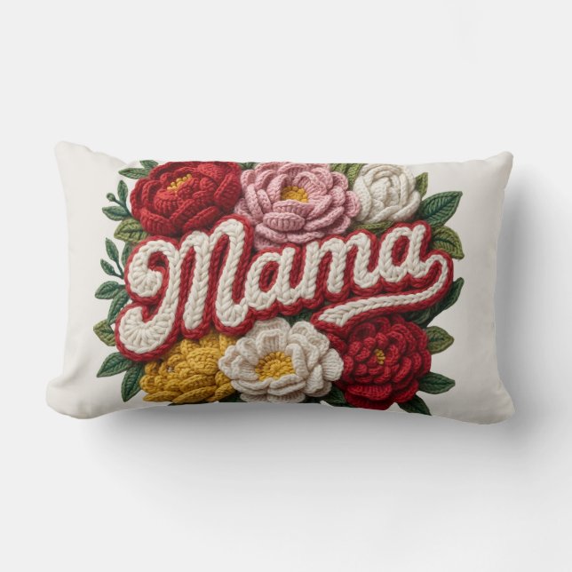 Rectangle Coussin au crochet floral "Maman" – Fête des Mères (Recto)