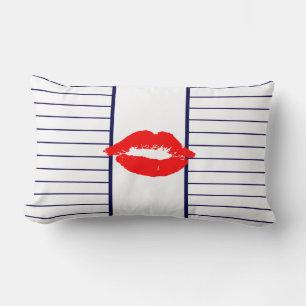 Rectangle Coussin Baisers de Lèvres Rouges et Rayures Bleues