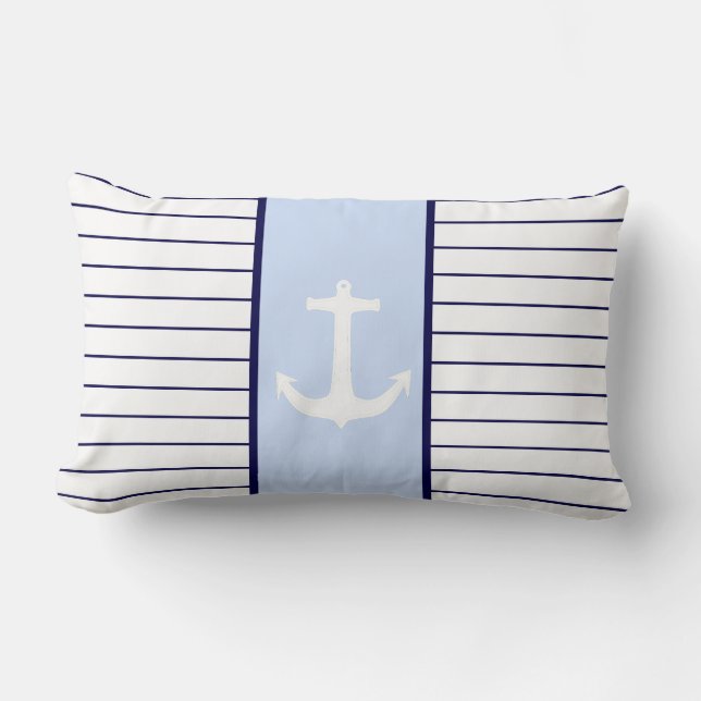 Rectangle Coussin blanc de capitaine rayures bleues d'Ancre (Recto)