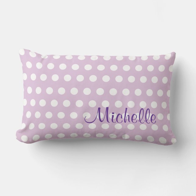 Rectangle Coussin blanc lilas de point de polka (Recto)