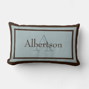 Rectangle Coussin bleu/Brown moderne de souvenir de nom de