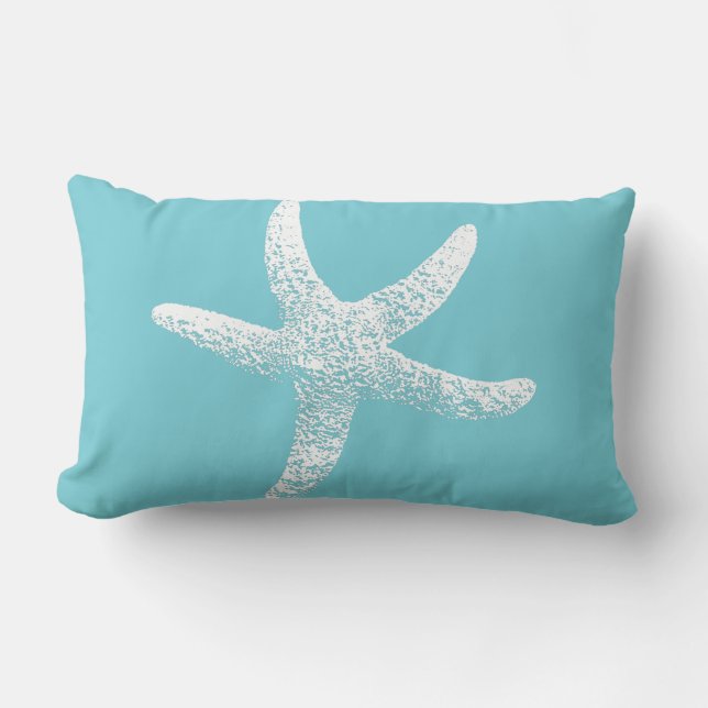 Rectangle Coussin bleu et blanc d'accent d'étoiles de mer (Recto)