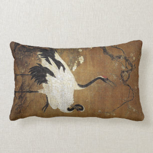 Rectangle Coussin chinois de fleurs d'oiseaux de grue d'art