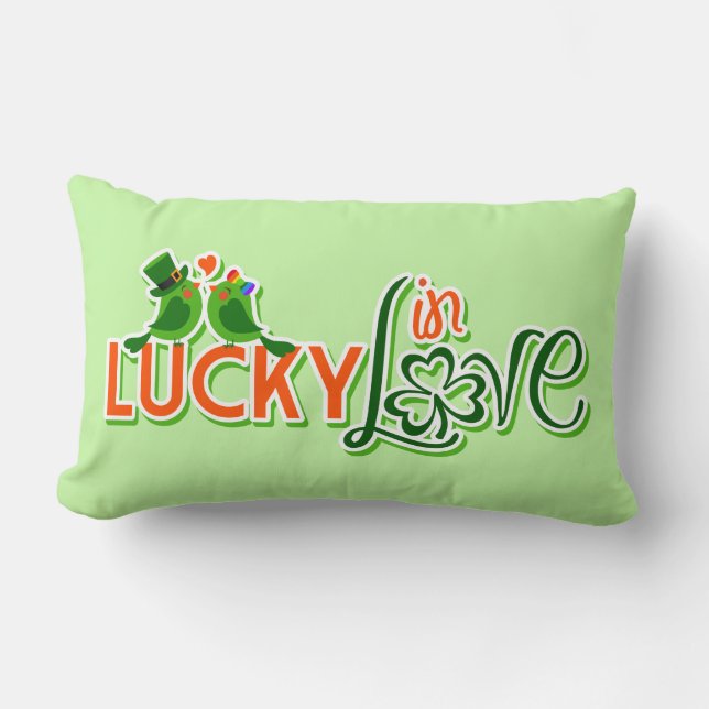 Rectangle Coussin d'amour Shamrock irlandais Green Lovebirds (Recto)