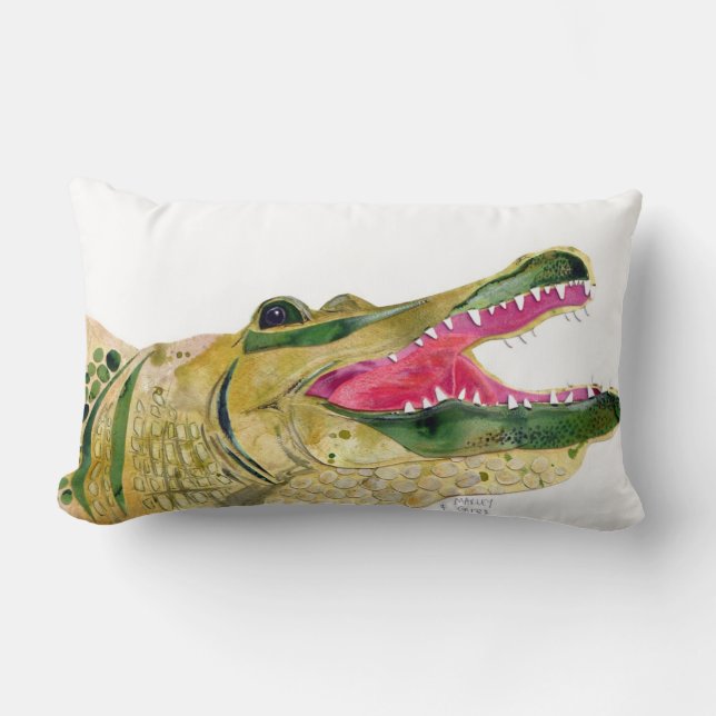 Rectangle Coussin d'art de coupe d'aquarelle d'alligator (Recto)