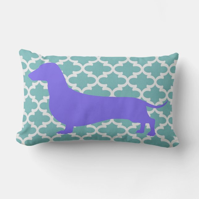 Rectangle Coussin de bois - Silhouette violette de teckel (Recto)
