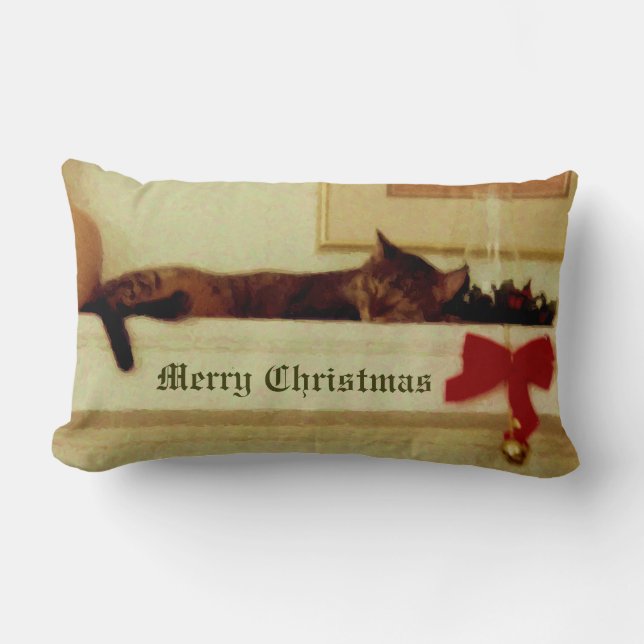 Rectangle Coussin de chat de Noël de sommeil (Recto)