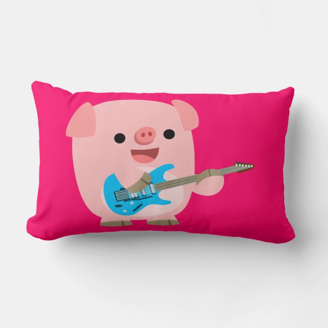 Rectangle Coussin de cochon de dessin animé rock mignon (Recto)