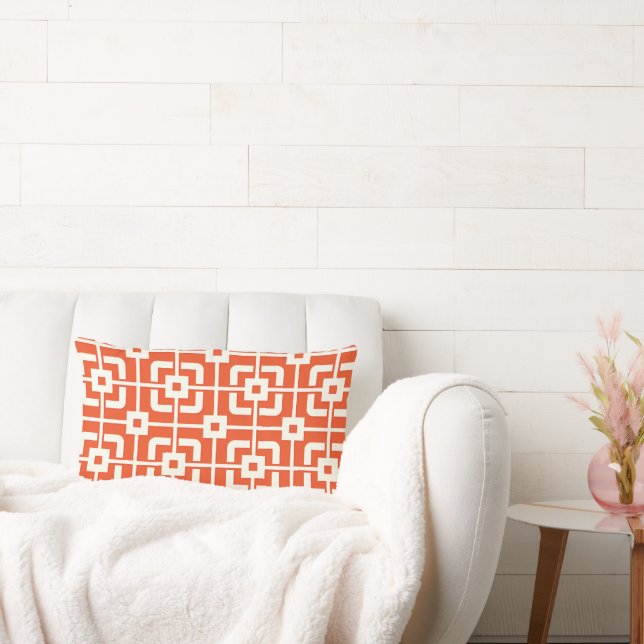 Rectangle Coussin de conception géométrique orange et ivoire (Canapé)