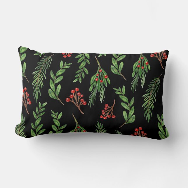 Rectangle Coussin de fête de Noël Baies d'hiver (Recto)