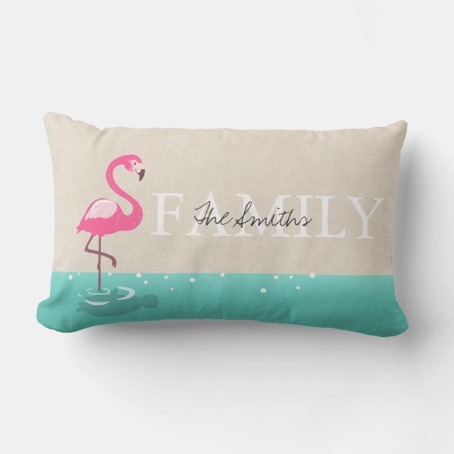 Rectangle Coussin de Flamant rose de carreau de monogramme (Recto)