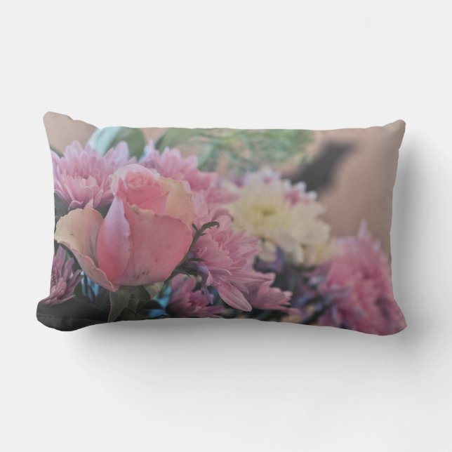 Rectangle Coussin de fleurs rose pastel pâle violet (Recto)