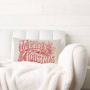 Rectangle Coussin de jet de carte de Noël vintage joyeux