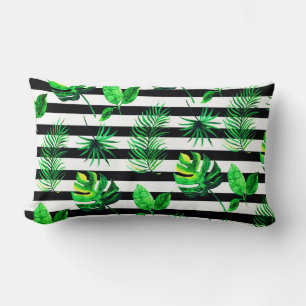 Rectangle Coussin de jet - Feuilles tropicales avec rayures