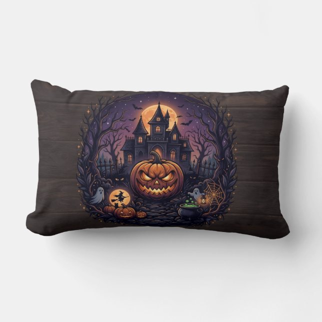 Rectangle Coussin de jet Halloween Manoir Hanté (Recto)