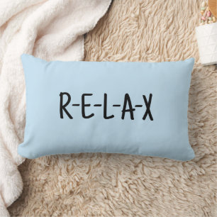 Rectangle Coussin de jet Relax bleu clair avec écriture noir