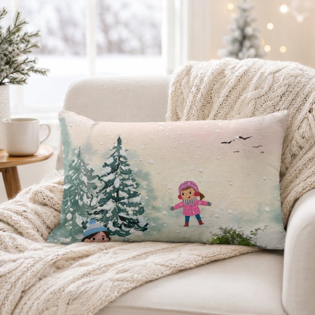 Rectangle Coussin de jetée pour journée enneigée d'hiver (Créateur téléchargé)
