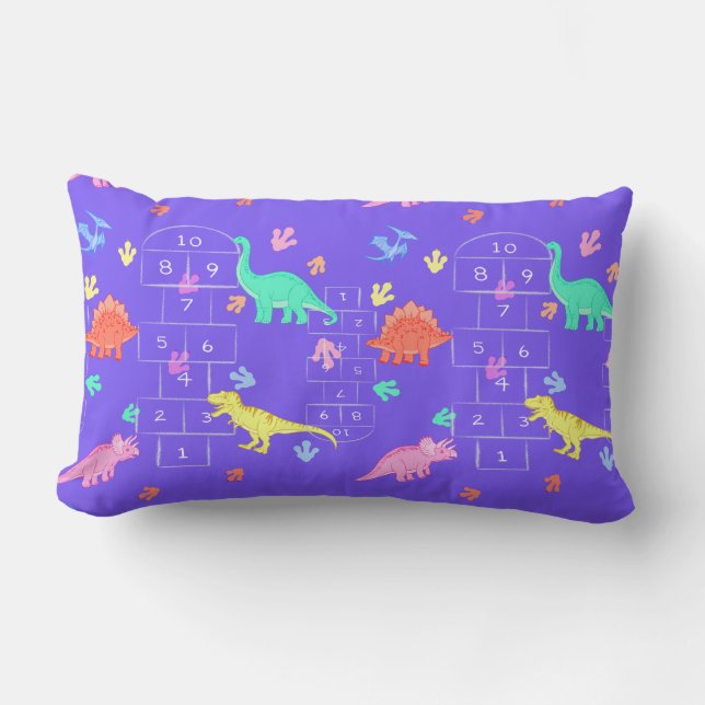 Rectangle Coussin de lancer de dinosaure de marelle (Recto)