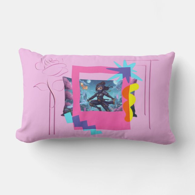 Rectangle Coussin de lancer Fantastique Fille Ninja : Aventu (Recto)