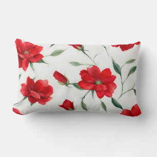 Rectangle Coussin de Motif de fleurs rouges Rose vintage