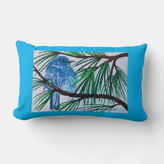 Rectangle Coussin de oiseaux bleus de montagne (Recto)