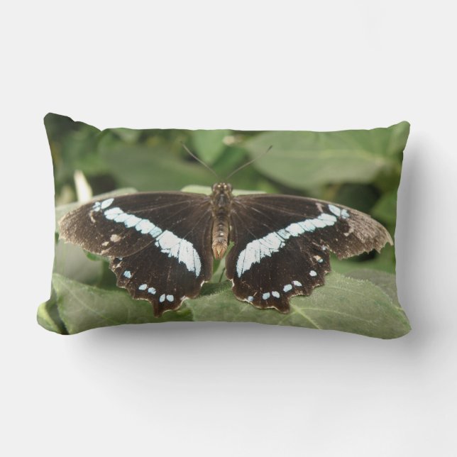 Rectangle Coussin de papillon tropical noir et blanc (Recto)