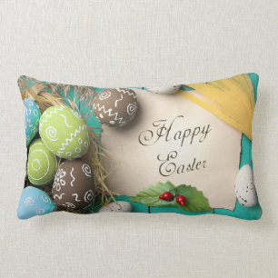 Rectangle coussin de Pâques avec l'inscription.