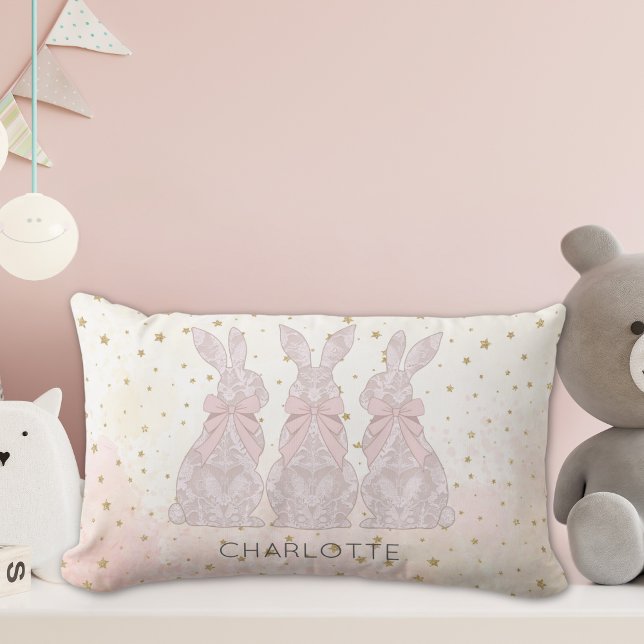 Rectangle Coussin de Pâques en dentelle personnalisée (Personalized Lace Bunny Easter Pillow)