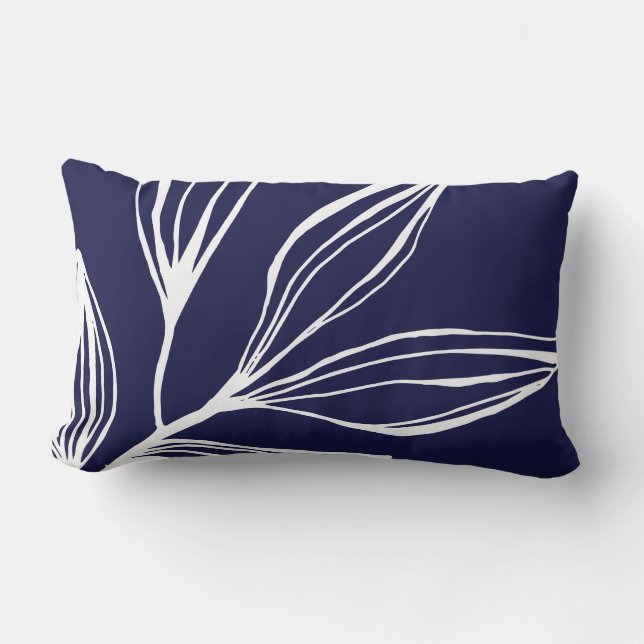 Rectangle Coussin de Plante maritime Abstrait bleu et blanc  (Recto)