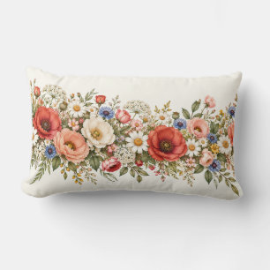 Rectangle Coussin de prairie fleurie de cottage Poppy