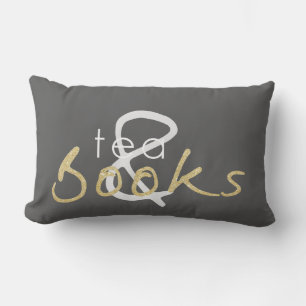Rectangle Coussin de thé et de livres en or à deux tons