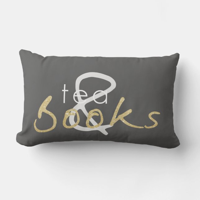 Rectangle Coussin de thé et de livres en or à deux tons (Recto)