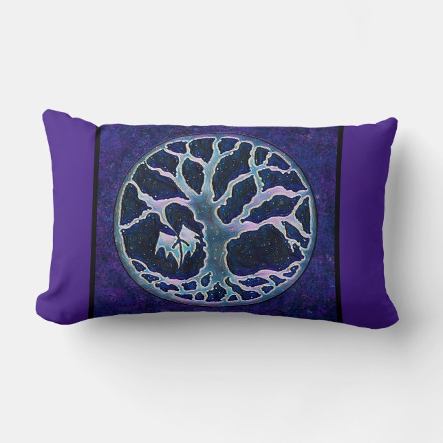 Rectangle Coussin de voyage dans l'arbre de vie en bleu et e (Recto)