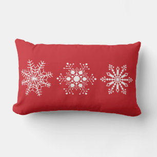 Rectangle Coussin d'hiver rouge avec flocons de neige