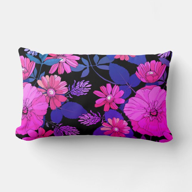 Rectangle Coussin d'impression en bois rose et violet (Recto)