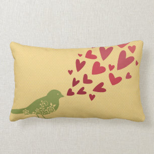 Rectangle Coussin d'oiseaux aux coeurs
