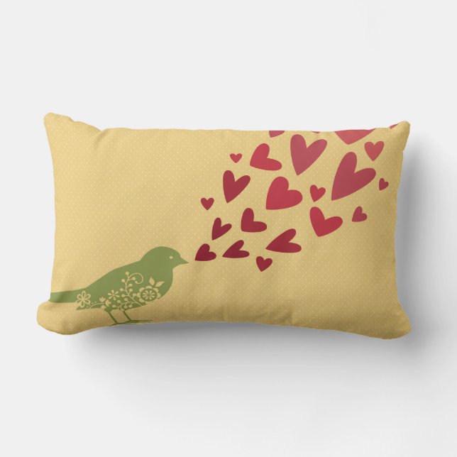 Rectangle Coussin d'oiseaux aux coeurs (Recto)