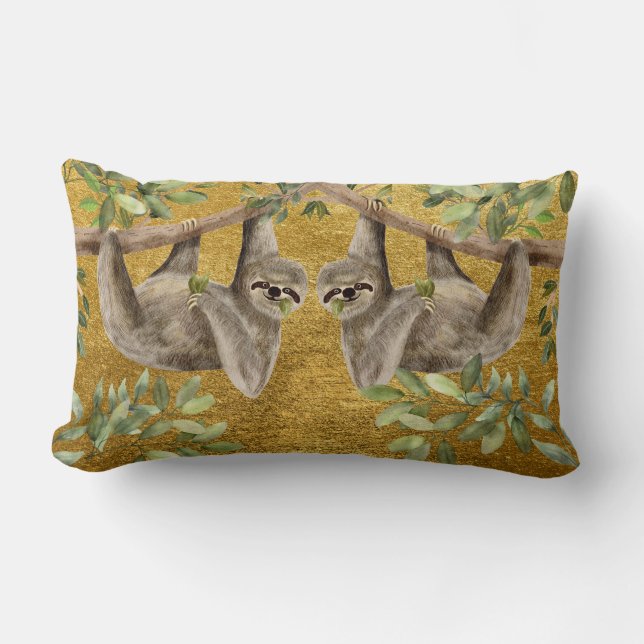 Rectangle Coussin doré - Dessin de paresseux  (Recto)