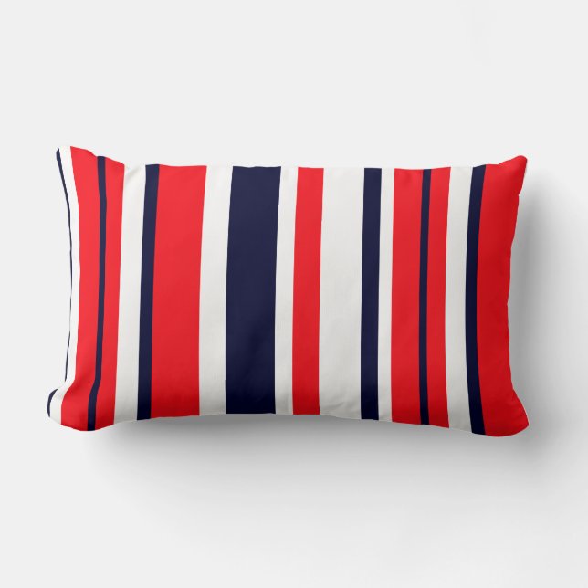 Rectangle Coussin d'oreiller bleu rouge blanc rayures (Recto)