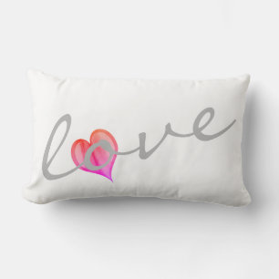 Rectangle coussin du coeur avec le texte amour rose et blanc