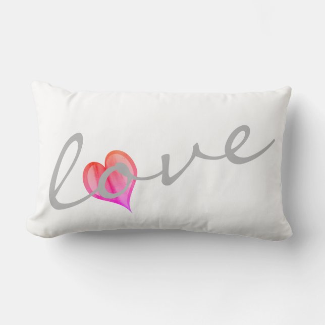 Rectangle coussin du coeur avec le texte amour rose et blanc (Recto)