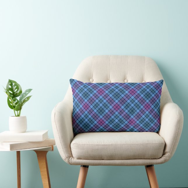 Rectangle Coussin en bois - Tartan bleu rose violet (Chaise)