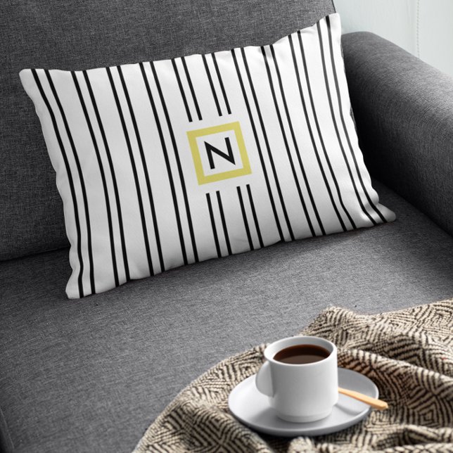 Rectangle Coussin en polyester monogramme noir et blanc (Créateur téléchargé)